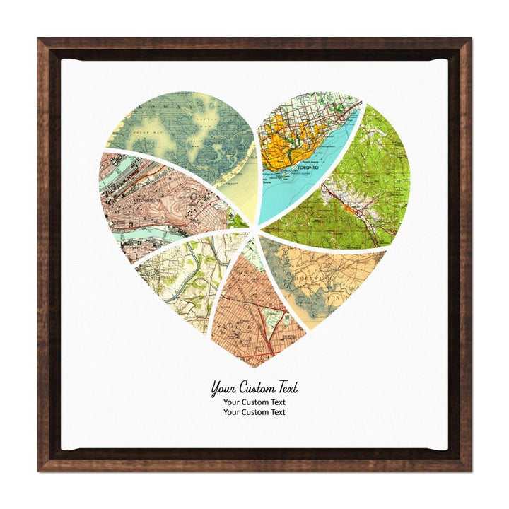 Heart Shape Atlas Art Personalized with 7 Joining Maps#color-finish_espresso-floater-frame