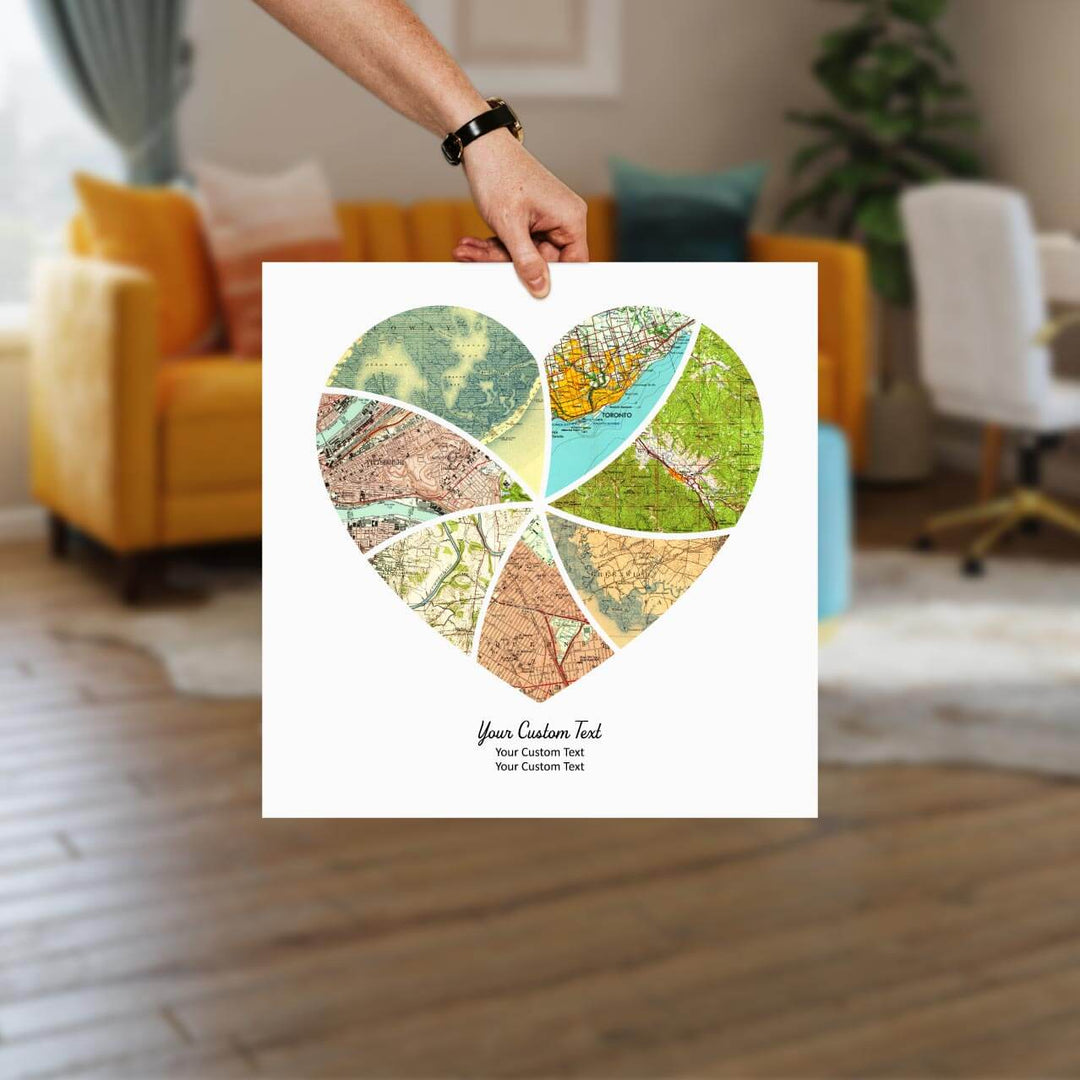 Heart Shape Atlas Art Personalized with 7 Joining Maps, Styled#color-finish_unframed