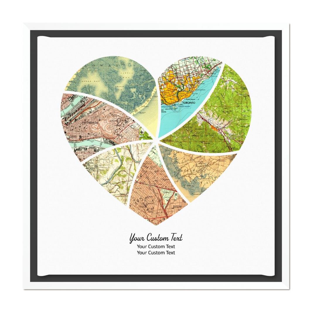 Heart Shape Atlas Art Personalized with 7 Joining Maps#color-finish_white-floater-frame