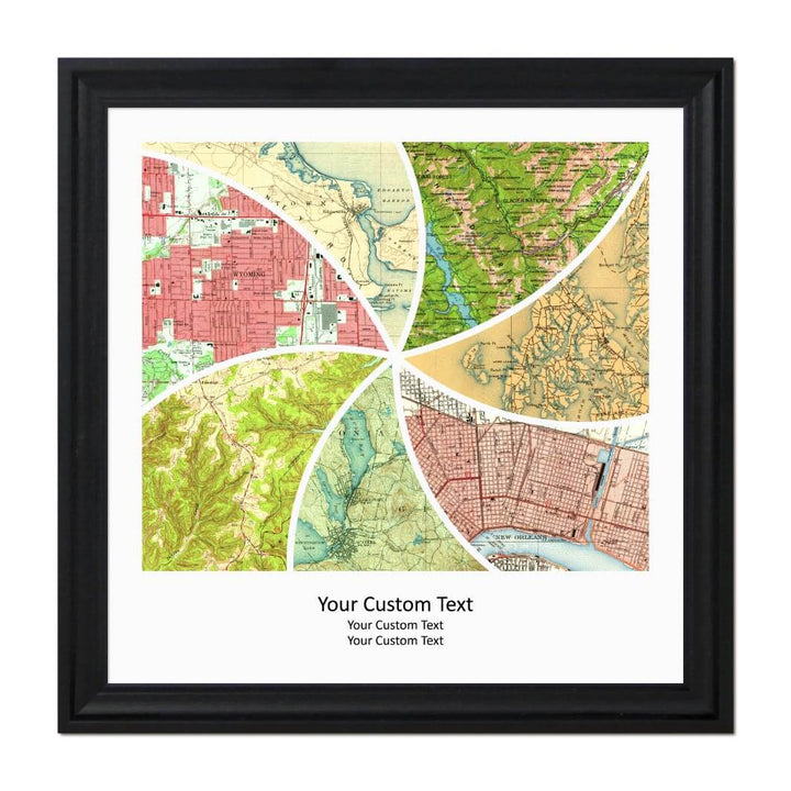 Rectangle Shape Atlas Art Personalized with 7 Joining Maps#color-finish_black-beveled-frame