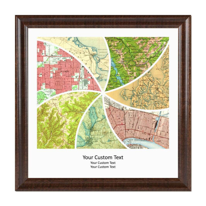 Rectangle Shape Atlas Art Personalized with 7 Joining Maps#color-finish_espresso-beveled-frame