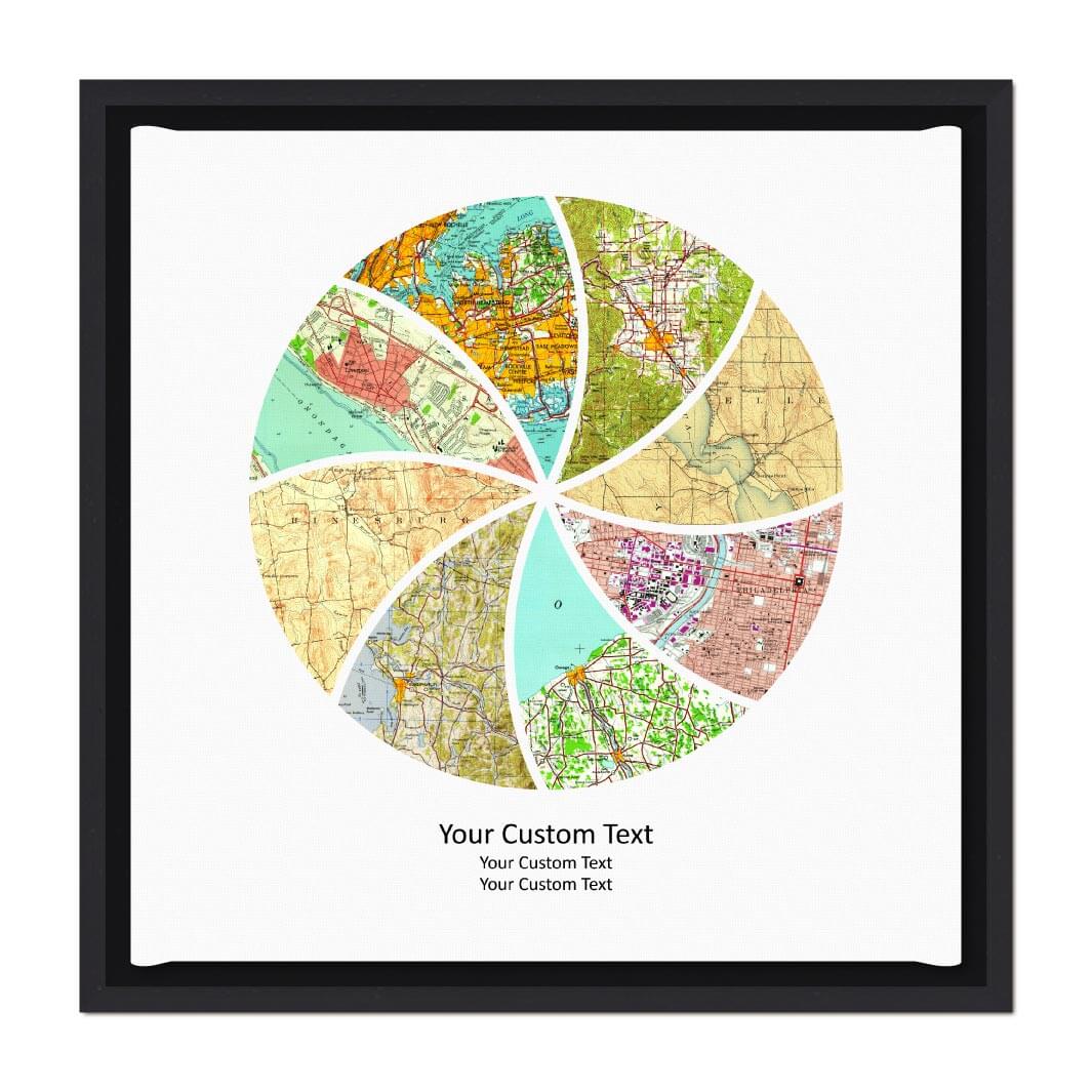 Circle Shape Atlas Art Personalized with 8 Joining Maps#color-finish_black-floater-frame