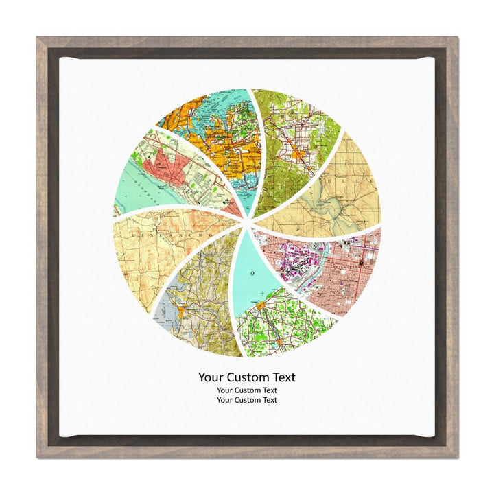 Circle Shape Atlas Art Personalized with 8 Joining Maps#color-finish_gray-floater-frame