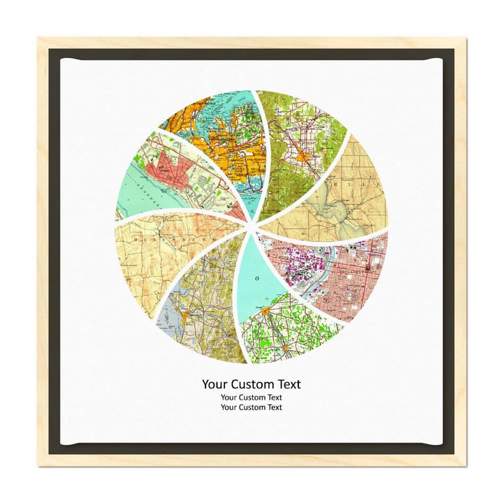 Circle Shape Atlas Art Personalized with 8 Joining Maps#color-finish_light-wood-floater-frame