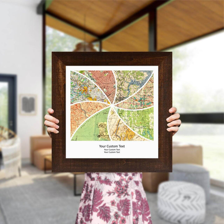 Rectangle Shape Atlas Art Personalized with 8 Joining Maps, Styled#color-finish_espresso-wide-frame