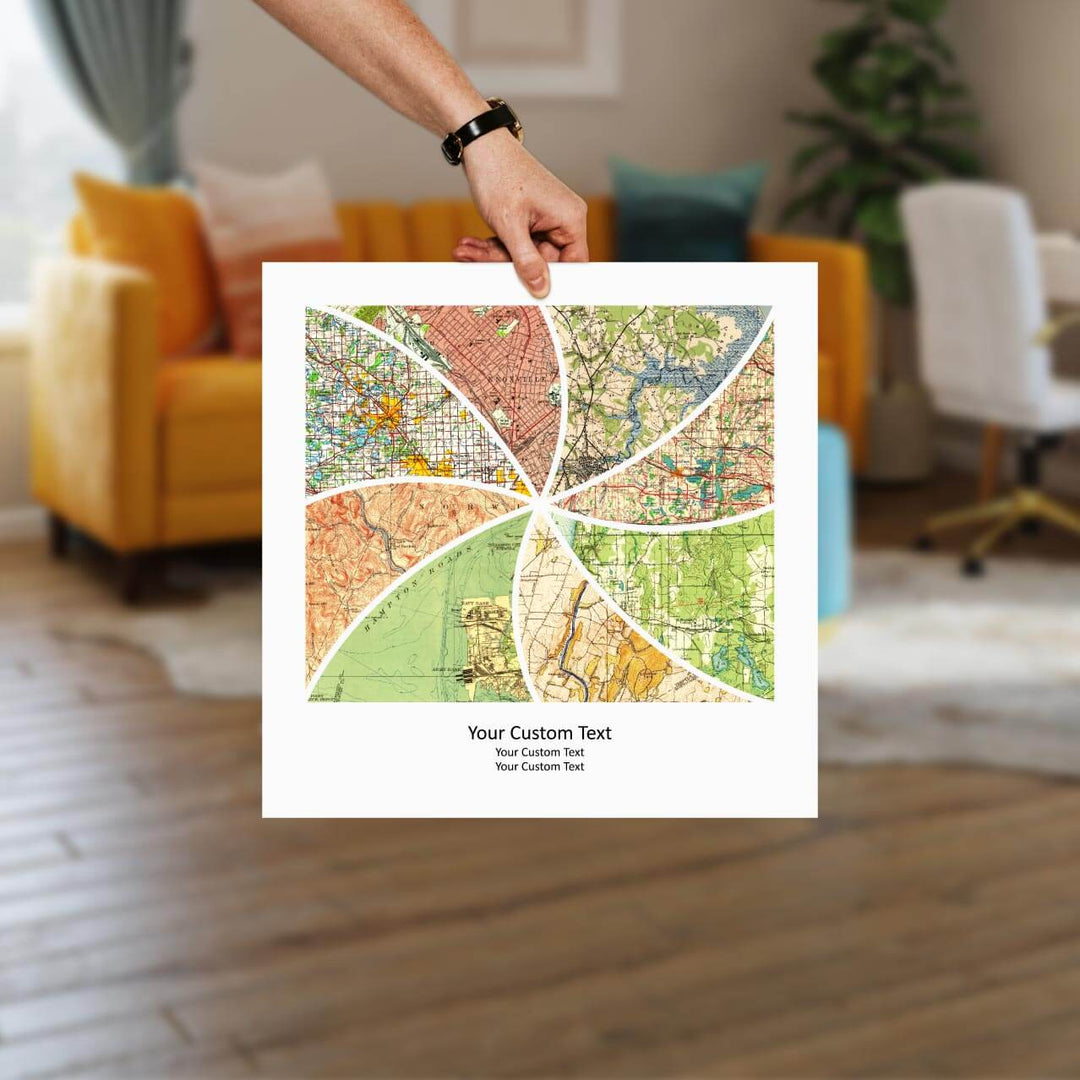 Rectangle Shape Atlas Art Personalized with 8 Joining Maps, Styled#color-finish_unframed