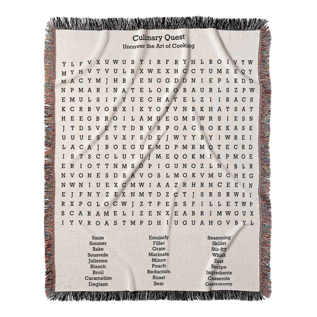 Culinary Quest Word Search, 50x60 Woven Throw Blanket, Hidden#color-of-hidden-words_hidden