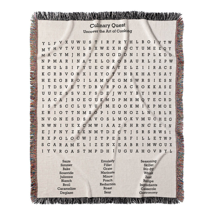 Culinary Quest Word Search, 50x60 Woven Throw Blanket, Hidden#color-of-hidden-words_hidden