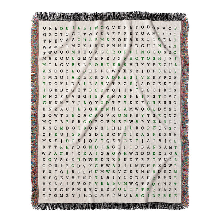 Crafting Memories Word Search, 50x60 Woven Throw Blanket, Green#color-of-hidden-words_green
