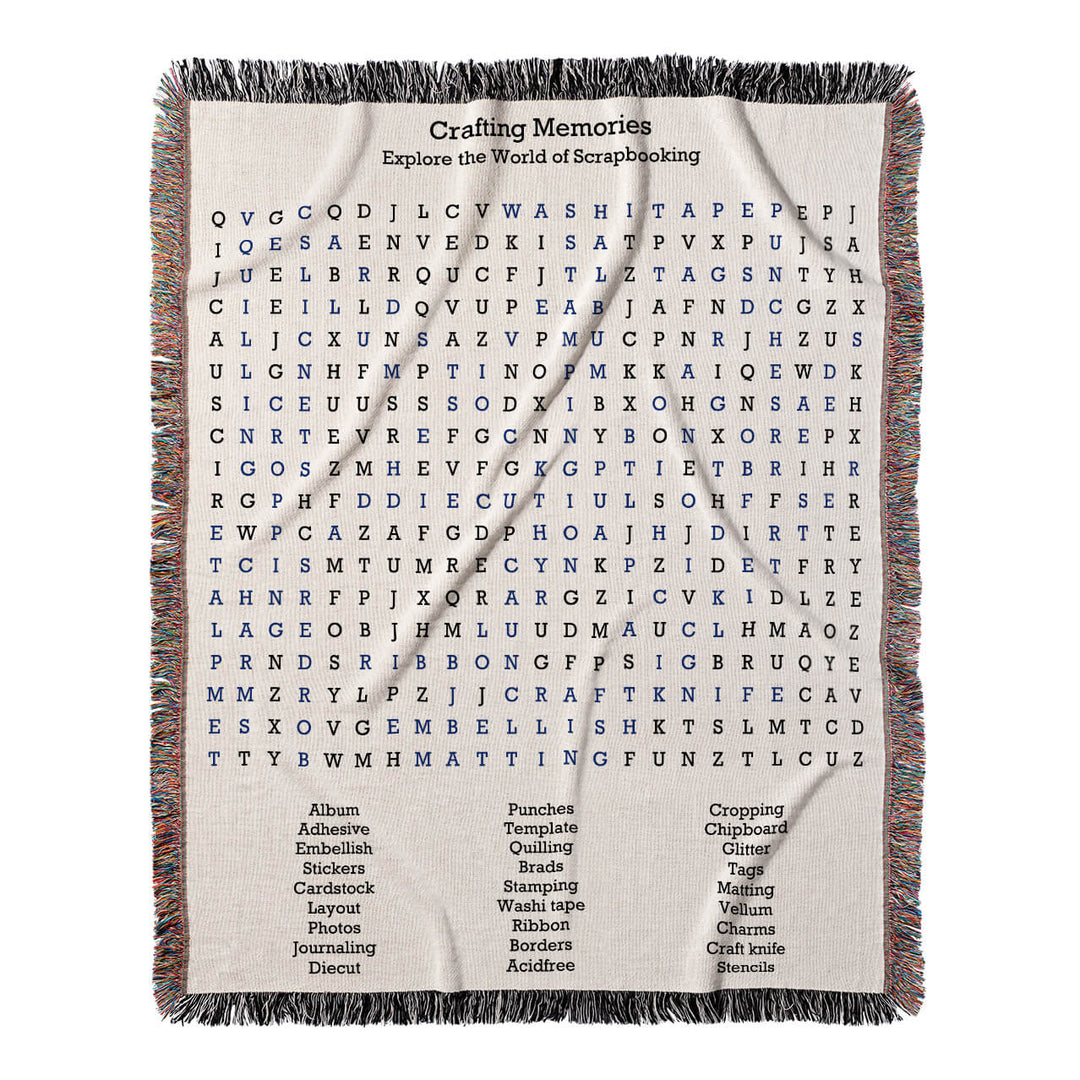 Crafting Memories Word Search, 50x60 Woven Throw Blanket, Blue#color-of-hidden-words_blue