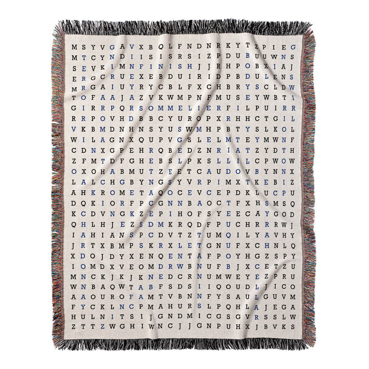Sip and Savor Word Search, 50x60 Woven Throw Blanket, Blue#color-of-hidden-words_blue