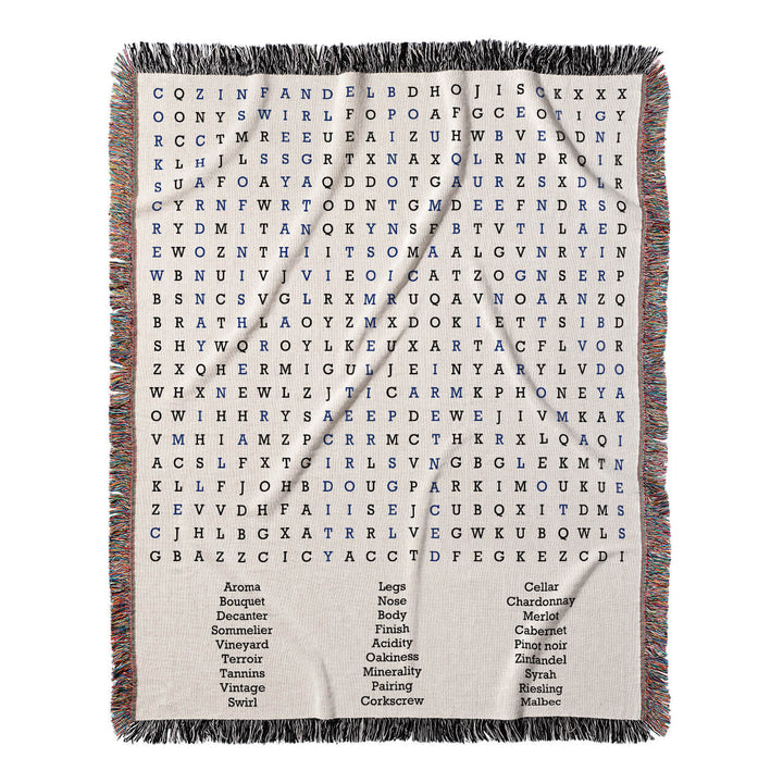 Sip and Savor Word Search, 50x60 Woven Throw Blanket, Blue#color-of-hidden-words_blue