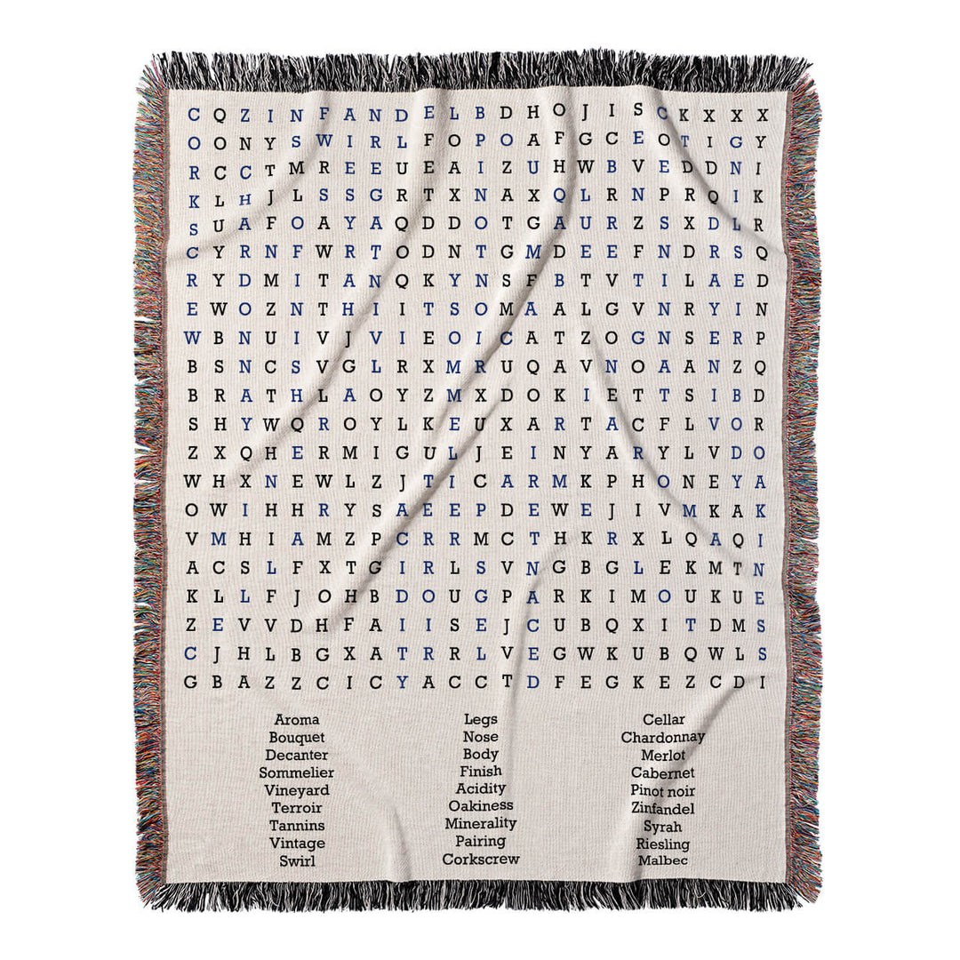 Sip and Savor Word Search, 50x60 Woven Throw Blanket, Blue#color-of-hidden-words_blue