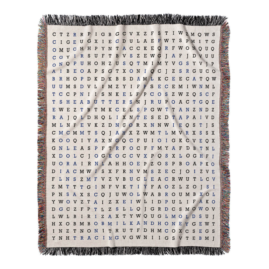 Suds and Scents Word Search, 50x60 Woven Throw Blanket, Blue#color-of-hidden-words_blue