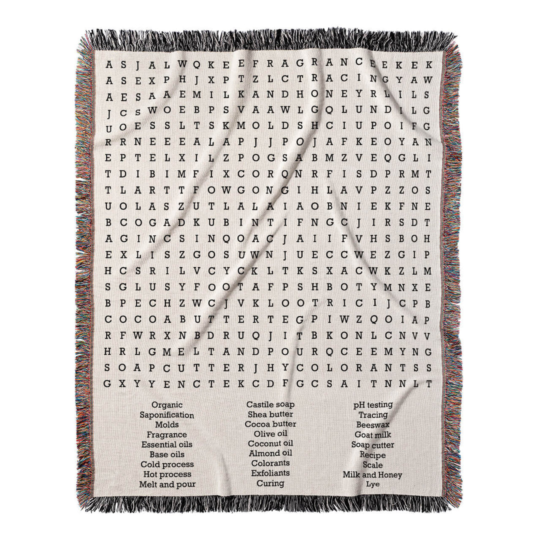 Suds and Scents Word Search, 50x60 Woven Throw Blanket, Hidden#color-of-hidden-words_hidden