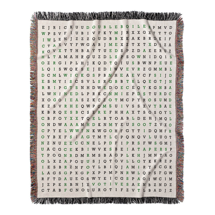 Flames and Fragrances Word Search, 50x60 Woven Throw Blanket, Green#color-of-hidden-words_green