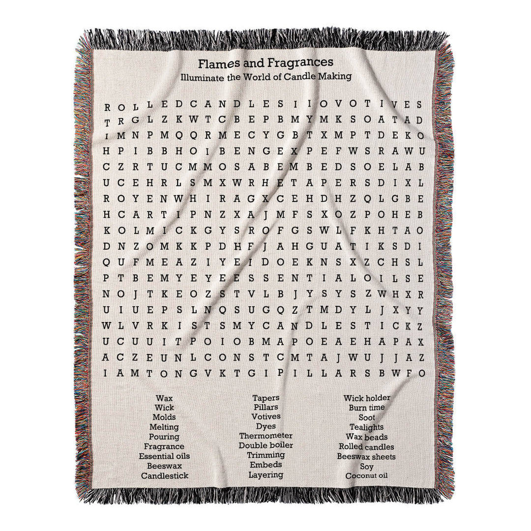 Flames and Fragrances Word Search, 50x60 Woven Throw Blanket, Hidden#color-of-hidden-words_hidden