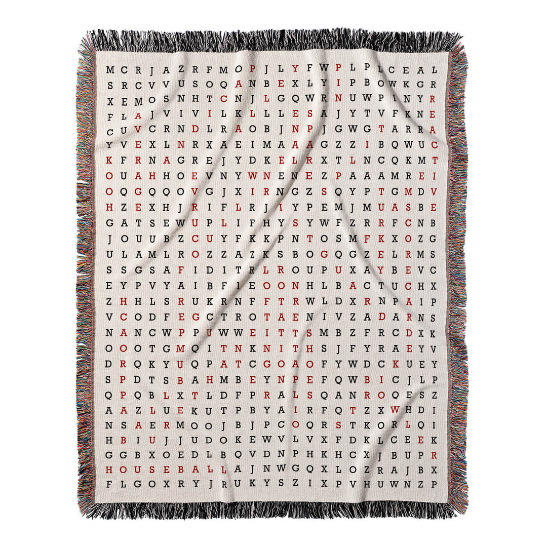 Strike it Fun Word Search, 50x60 Woven Throw Blanket, Red#color-of-hidden-words_red