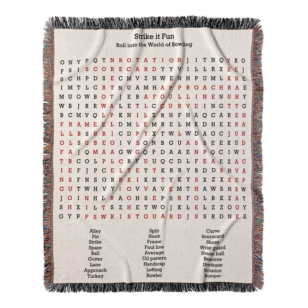 Strike it Fun Word Search, 50x60 Woven Throw Blanket, Red#color-of-hidden-words_red