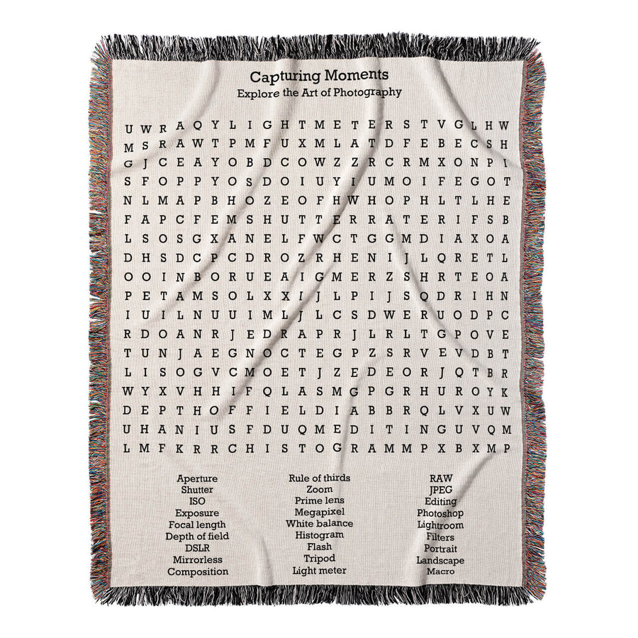Capturing Moments Word Search, 50x60 Woven Throw Blanket, Hidden#color-of-hidden-words_hidden