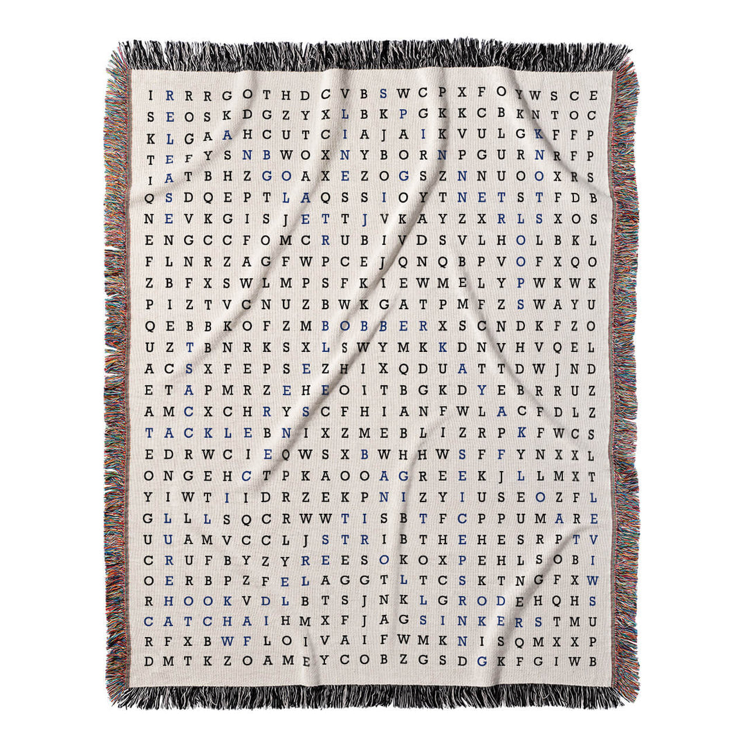 Reel Excitement Word Search, 50x60 Woven Throw Blanket, Blue#color-of-hidden-words_blue