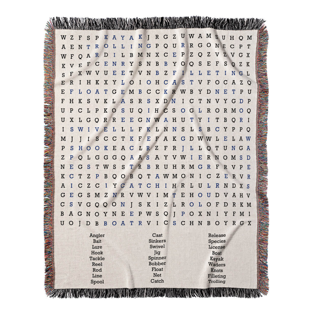 Reel Excitement Word Search, 50x60 Woven Throw Blanket, Blue#color-of-hidden-words_blue