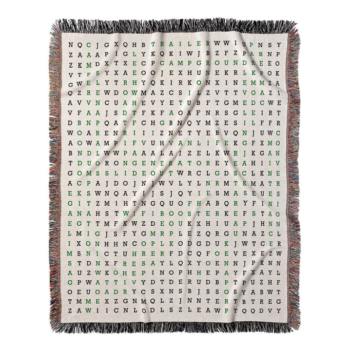 Road Trip Wonders Word Search, 50x60 Woven Throw Blanket, Green#color-of-hidden-words_green