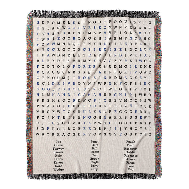 Fairway to Fun Word Search, 50x60 Woven Throw Blanket, Blue#color-of-hidden-words_blue