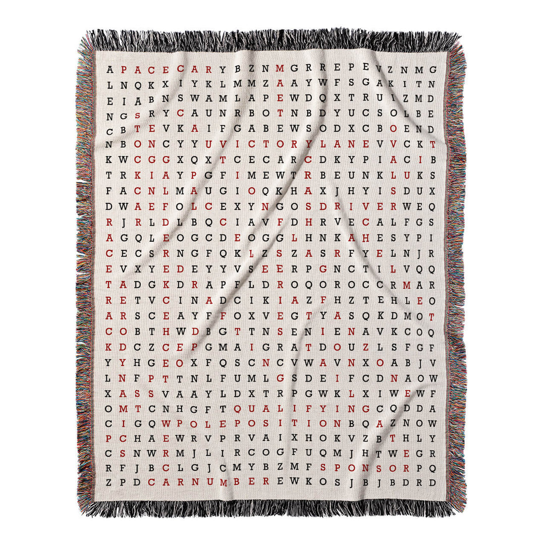 Trackside Tales Word Search, 50x60 Woven Throw Blanket, Red#color-of-hidden-words_red