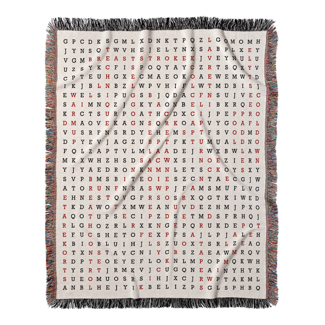 Aquatic Adventures Word Search, 50x60 Woven Throw Blanket, Red#color-of-hidden-words_red