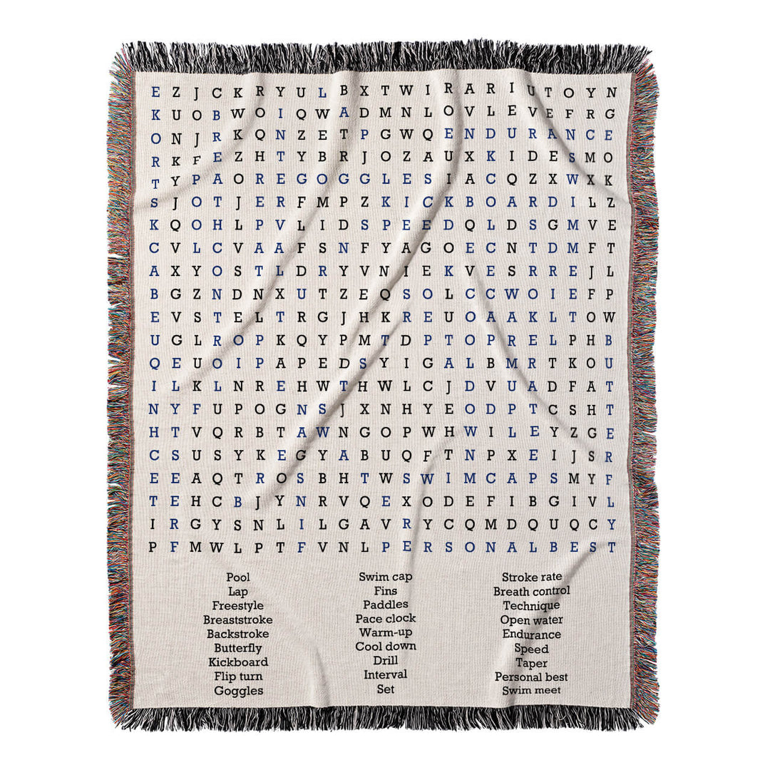 Aquatic Adventures Word Search, 50x60 Woven Throw Blanket, Blue#color-of-hidden-words_blue