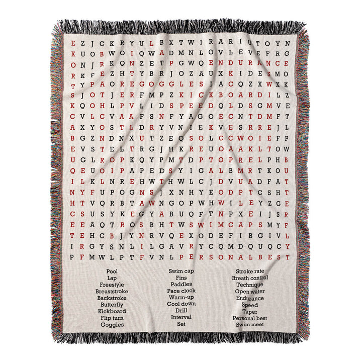 Aquatic Adventures Word Search, 50x60 Woven Throw Blanket, Red#color-of-hidden-words_red