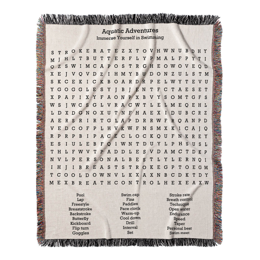 Aquatic Adventures Word Search, 50x60 Woven Throw Blanket, Hidden#color-of-hidden-words_hidden