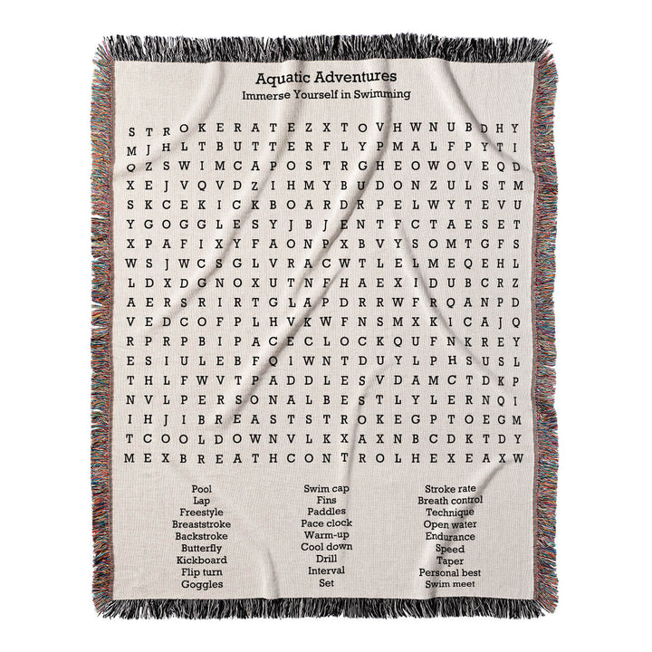 Aquatic Adventures Word Search, 50x60 Woven Throw Blanket, Hidden#color-of-hidden-words_hidden