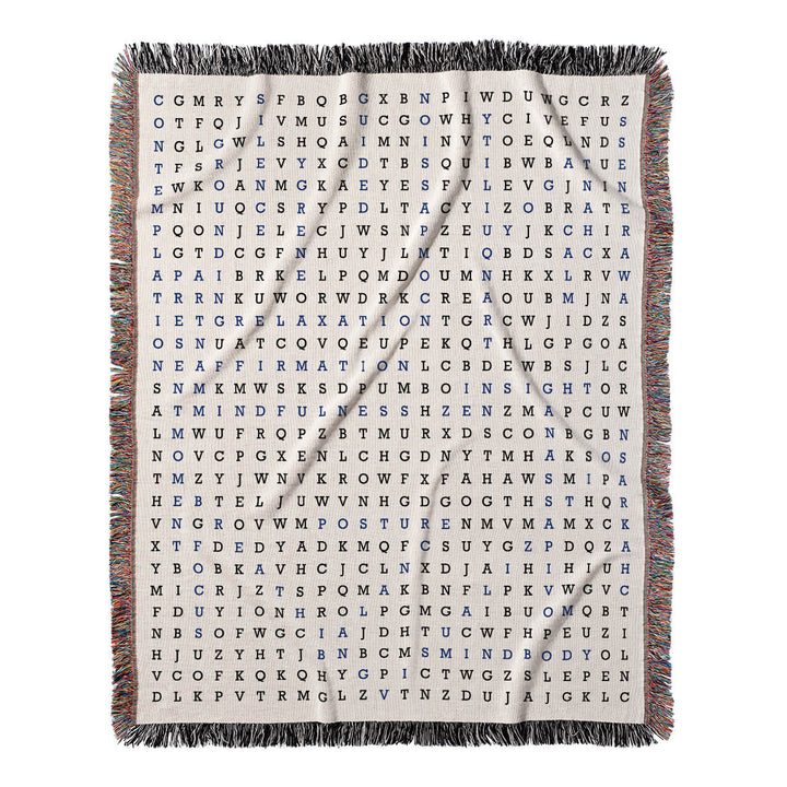 Inner Peace Unveiled Word Search, 50x60 Woven Throw Blanket, Blue#color-of-hidden-words_blue