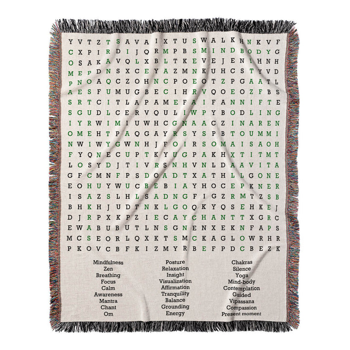 Inner Peace Unveiled Word Search, 50x60 Woven Throw Blanket, Green#color-of-hidden-words_green