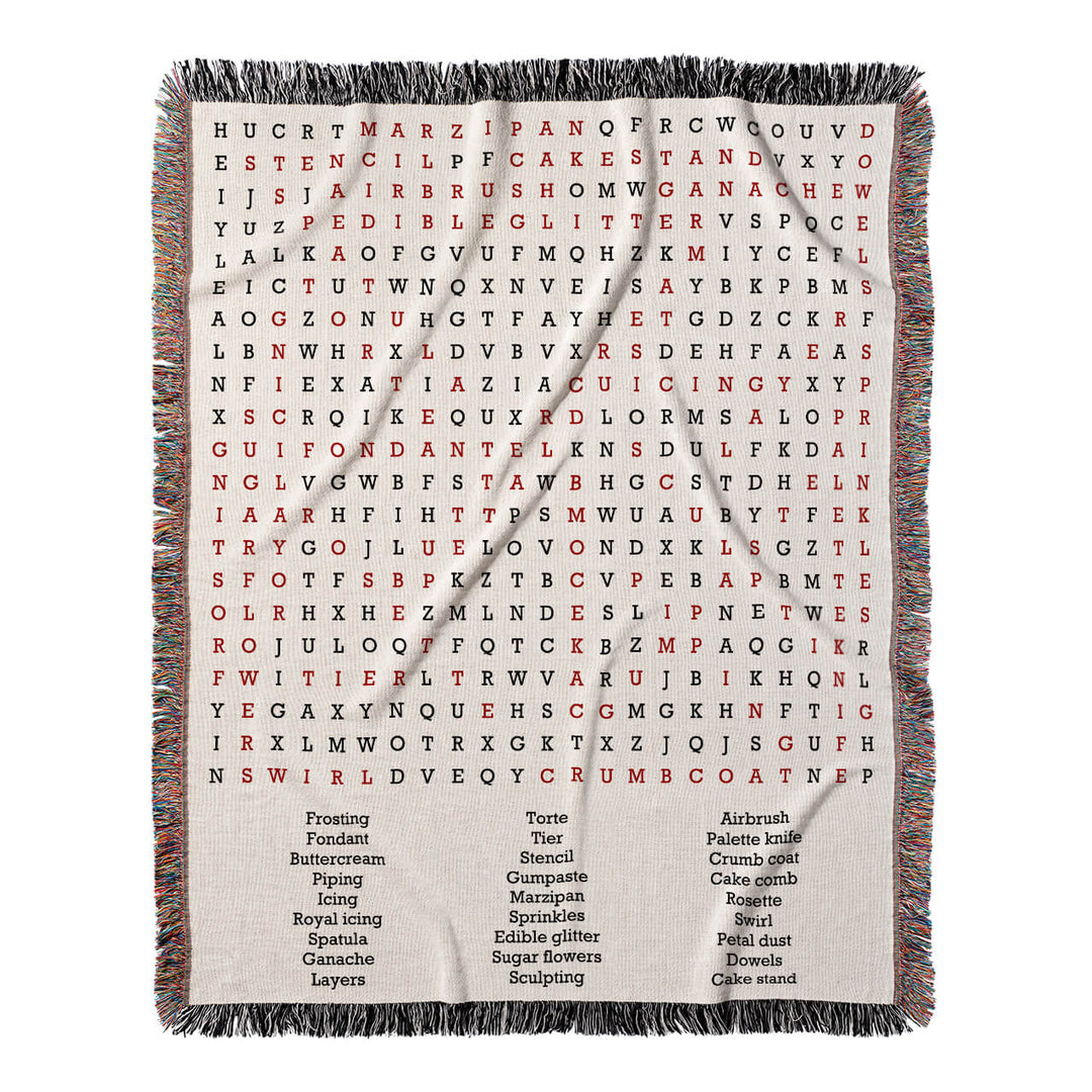 Sweet Creations Word Search, 50x60 Woven Throw Blanket, Red#color-of-hidden-words_red