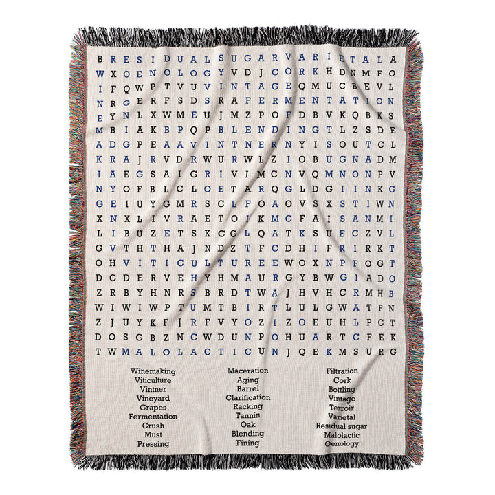Grape Escapes Word Search, 50x60 Woven Throw Blanket, Blue#color-of-hidden-words_blue