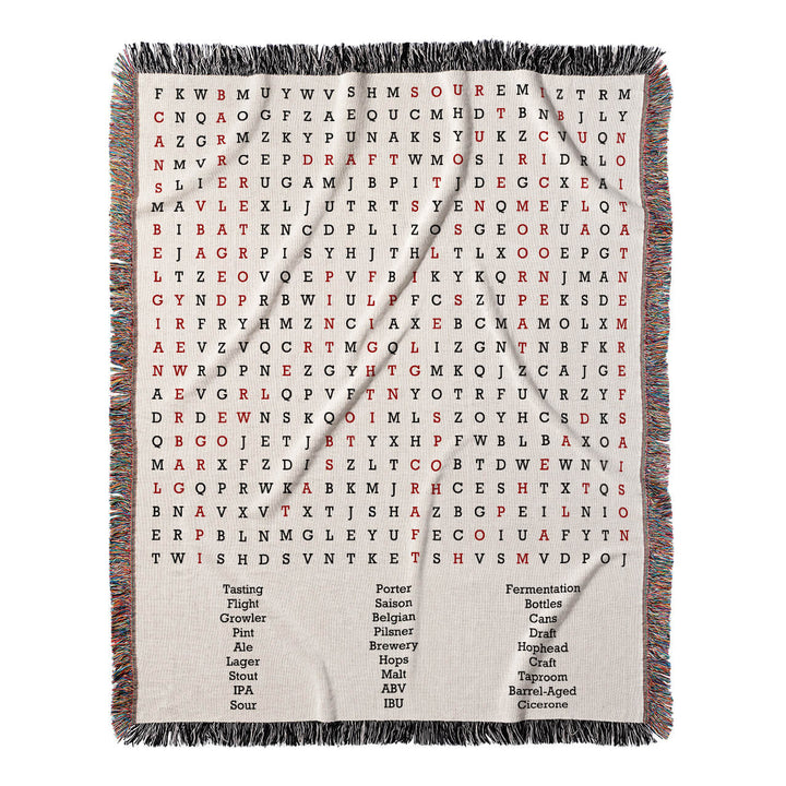 Hops and Dreams Word Search, 50x60 Woven Throw Blanket, Red#color-of-hidden-words_red