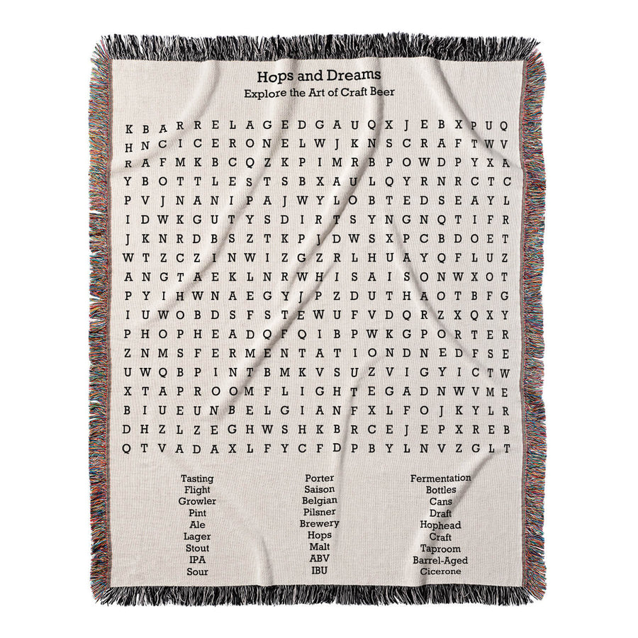 Hops and Dreams Word Search, 50x60 Woven Throw Blanket, Hidden#color-of-hidden-words_hidden