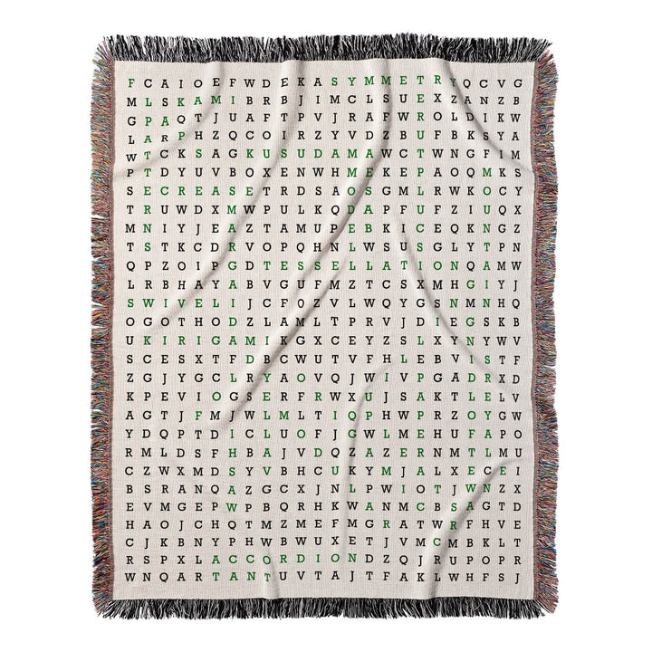 Folding Masterpieces Word Search, 50x60 Woven Throw Blanket, Green#color-of-hidden-words_green