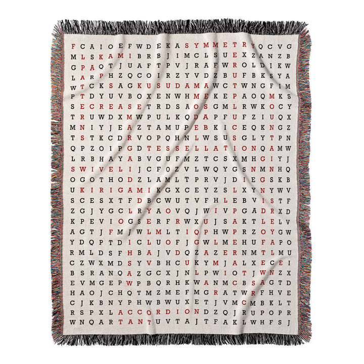 Folding Masterpieces Word Search, 50x60 Woven Throw Blanket, Red#color-of-hidden-words_red