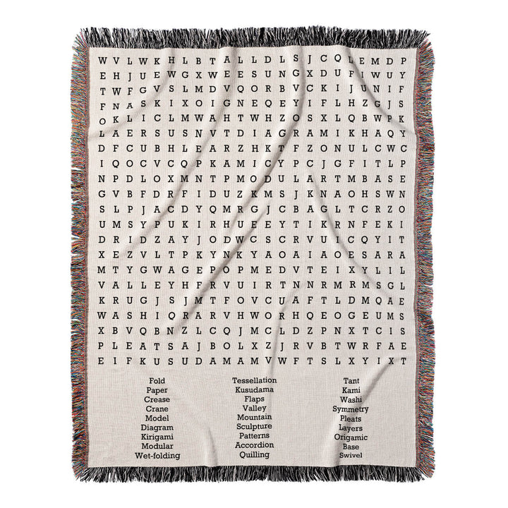 Folding Masterpieces Word Search, 50x60 Woven Throw Blanket, Hidden#color-of-hidden-words_hidden