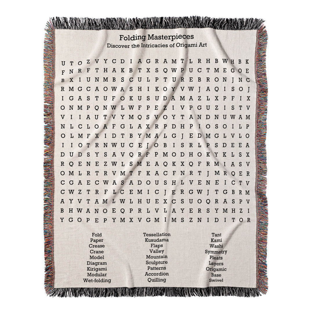 Folding Masterpieces Word Search, 50x60 Woven Throw Blanket, Hidden#color-of-hidden-words_hidden