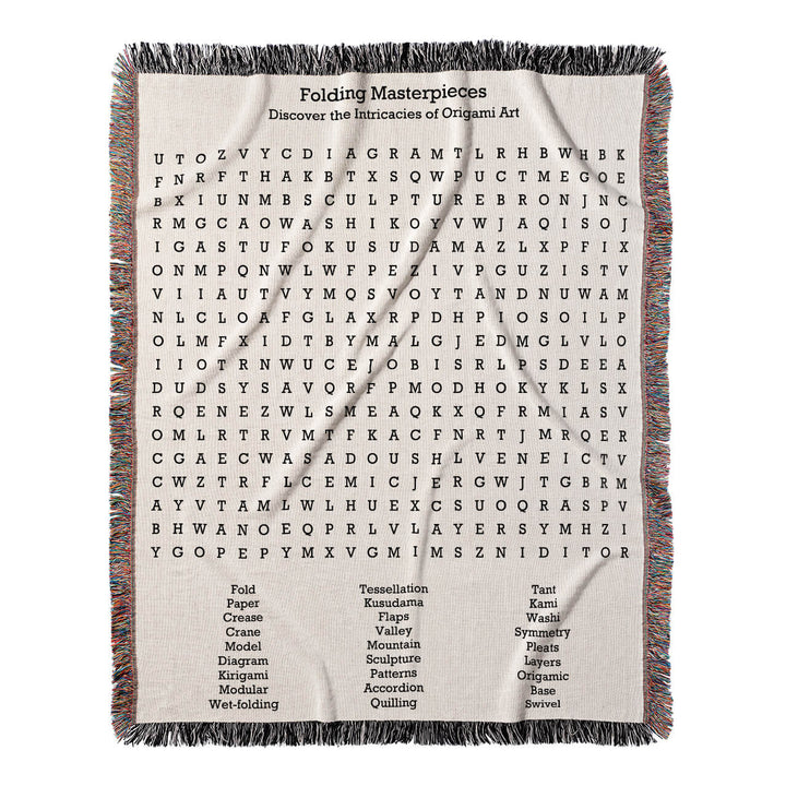 Folding Masterpieces Word Search, 50x60 Woven Throw Blanket, Hidden#color-of-hidden-words_hidden