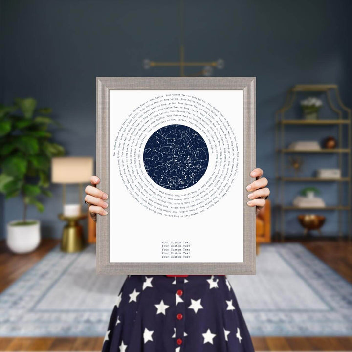 Song Lyrics Gift with 1 Star Map, Personalized Vertical Paper Print, Gray Beveled Frame, Styled#color-finish_gray-beveled-frame