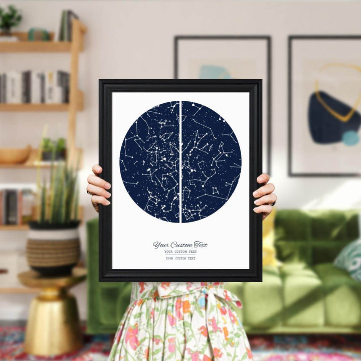 Star Map Gift with 2 Night Skies, Custom Vertical Paper Print, Black Beveled Frame, Styled#color-finish_black-beveled-frame