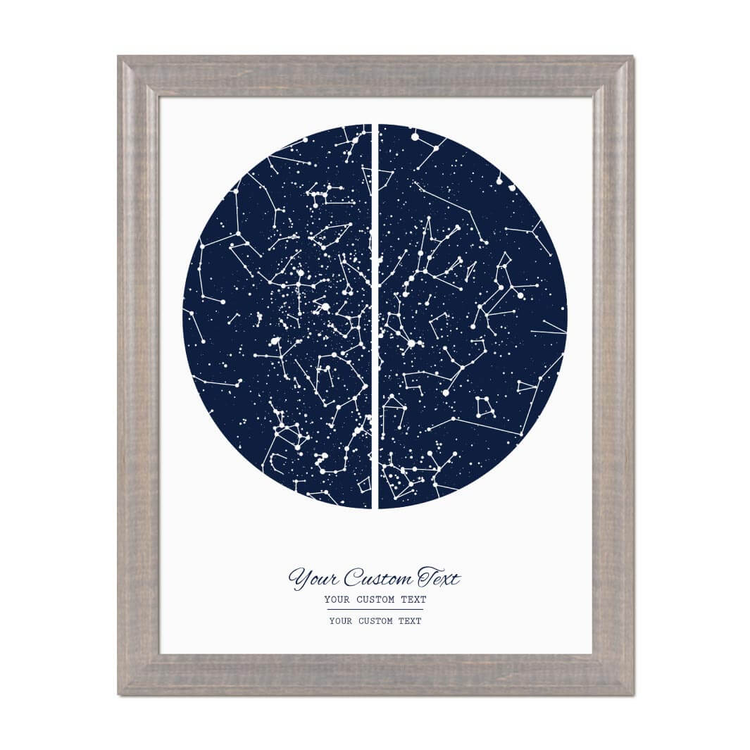 Star Map Gift with 2 Night Skies, Custom Vertical Paper Print, Gray Beveled Frame#color-finish_gray-beveled-frame