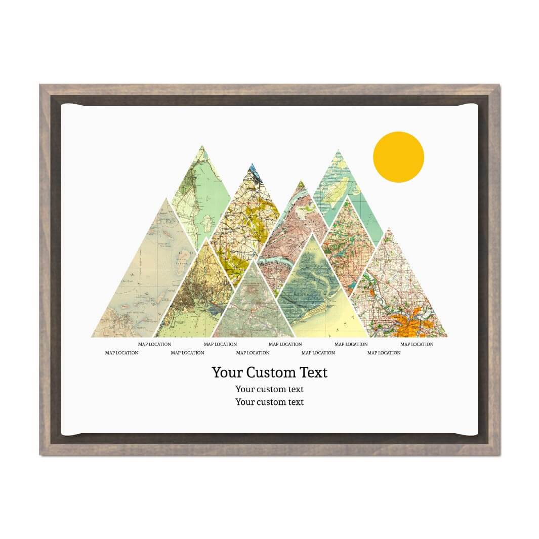 Personalized Mountain Atlas Map with 10 Locations, Gray Floater Framed Art Print#color-finish_gray-floater-frame