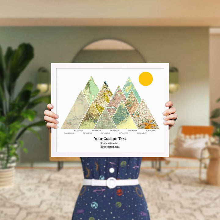 Personalized Mountain Atlas Map with 10 Locations, White Thin Framed Art Print, Styled#color-finish_white-thin-frame